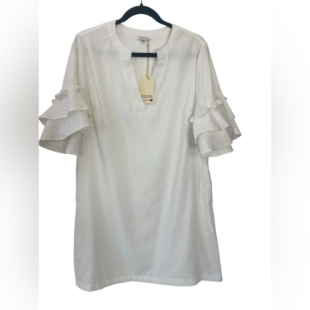 JODIFL White dress with Ruffle Sleeves